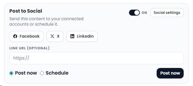 Harmonif post-to-socials workflow showing content repurposing and scheduling